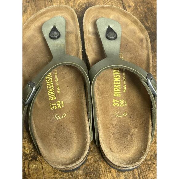 Birkenstock Women's Sz 37 W 6 M 4 Gizeh Green Leather Thong Slip On Sandals - Picture 8 of 12